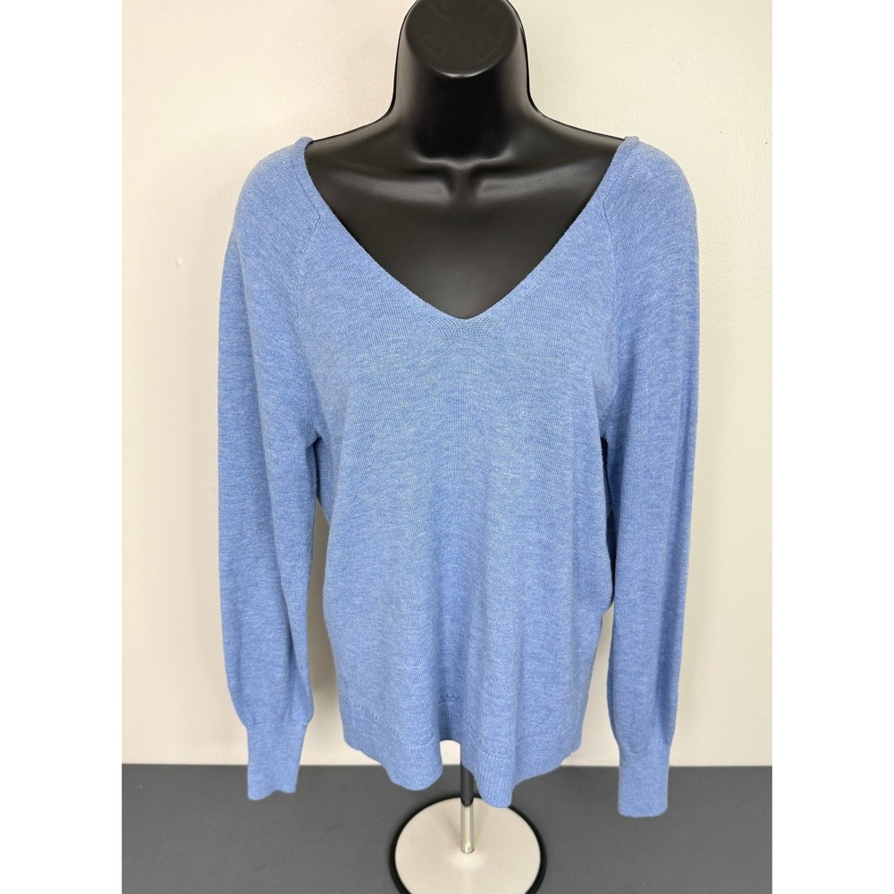 Loft Women's V-Neck Long Sleeve Classic Knit Pullover Sweater Blue Size Small